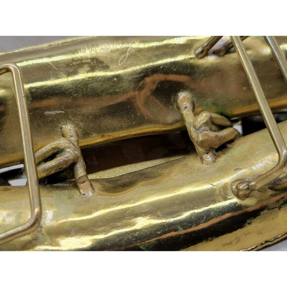 Signed Luciano Huge Belt Buckle Brutalist Brass Silver Modernist - Picture 3 of 11